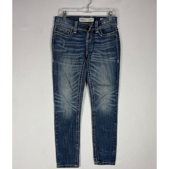 BKE‎ Jeans Womens Stella 25 Blue Embroidered Tapered Western Cowgirl Distressed - Picture 1 of 9
